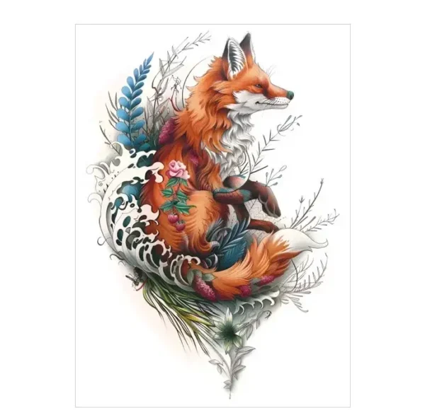 Watercolor Fox & Nature Temporary Tattoo