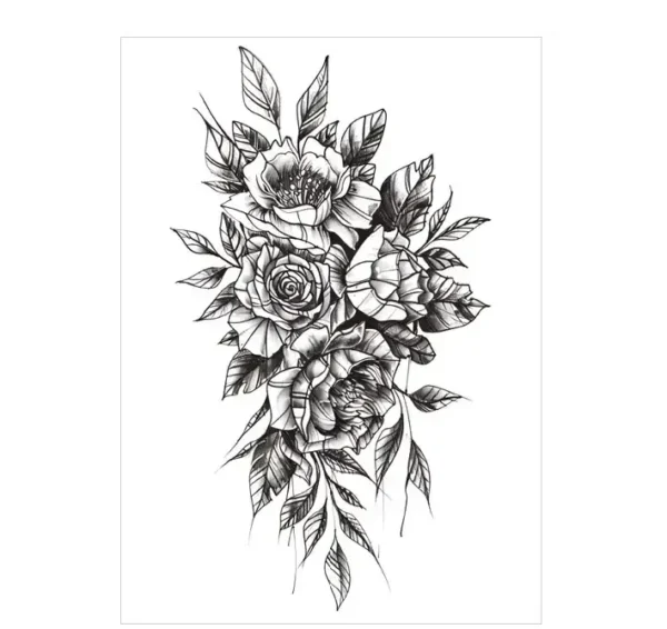 Surround yourself with blooms using non permanent tattoos. Our Monochrome Floral Cluster is rich and detailed. Waterproof, lasts 3 days.