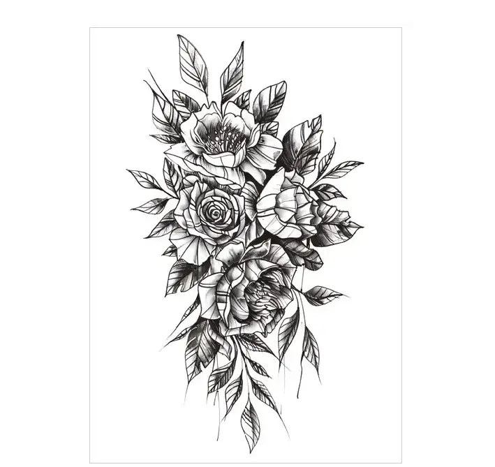 Surround yourself with blooms using non permanent tattoos. Our Monochrome Floral Cluster is rich and detailed. Waterproof, lasts 3 days.