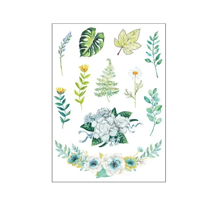 Watercolor Floral Tattoo | Greenery & Floral Sheet – Lush Foliage, Lasts 3 Days
