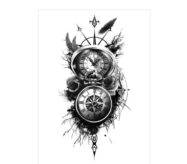 Celebrate life's journey with a pocket watch & compass rub on tattoo. Safe, meaningful, waterproof for 3 days. Free shipping $38+.