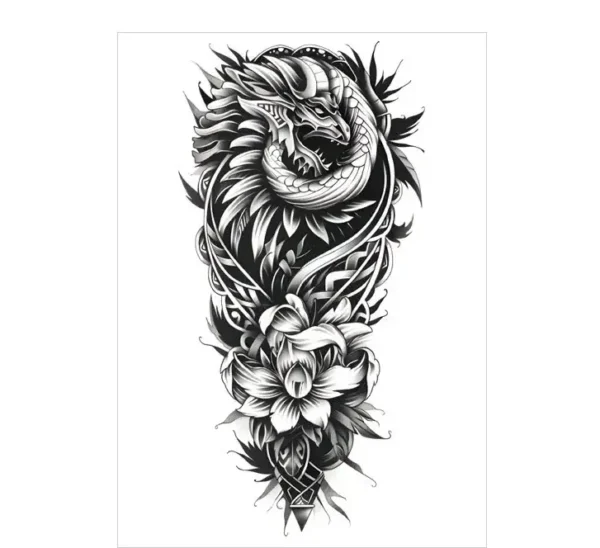 Combine power and beauty with a dragon & floral arm tattoo. Safe, intricate, waterproof for 3 days. Free shipping $38+.