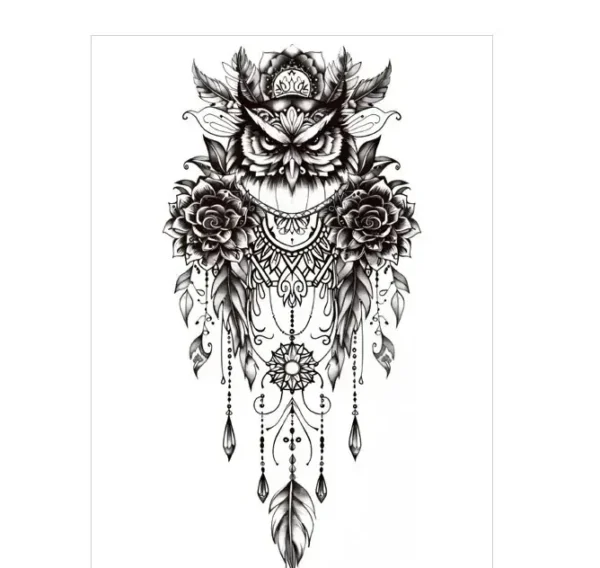 Capture good dreams with owl & floral dreamcatcher realistic tattoo stickers. Safe, intricate, lasts 3 days. Free shipping $38+.