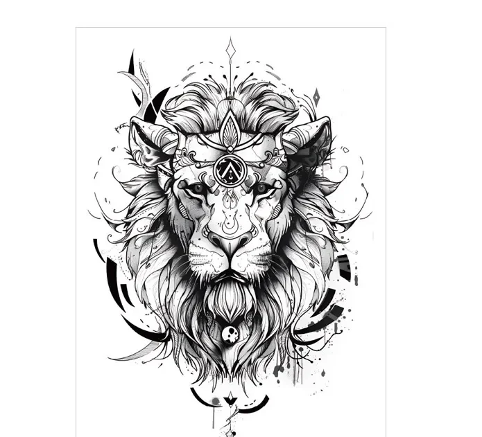 Discover the Majesty of Ornate Sacred Lion Realistic Tattoo Stickers