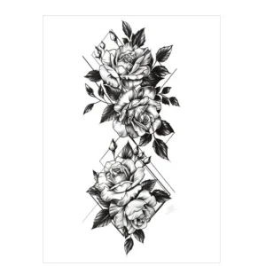 Experience the Precision of a Monochrome Rose & Geometric Realistic Tattoo