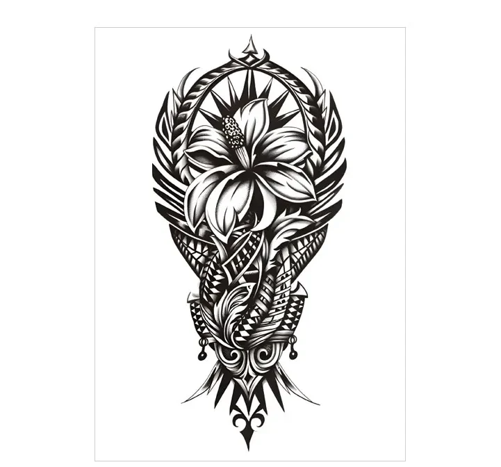 Honor Ancient Traditions with a Tribal Flower & Feather Realistic Tattoo