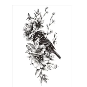 Capture Freedom and Beauty in This Bird & Floral Realistic Tattoo