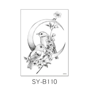 Feminine Tattoo Sticker | Moon & Lovebird Duo – Romantic Pair, Lasts 3 Days