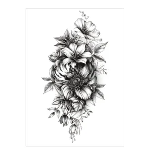 Monochrome Floral Cluster Realistic Tattoo – Lasts 3 Days