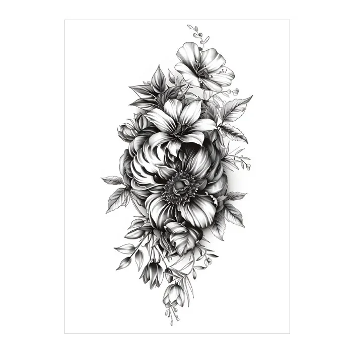 Monochrome Floral Cluster Realistic Tattoo – Lasts 3 Days