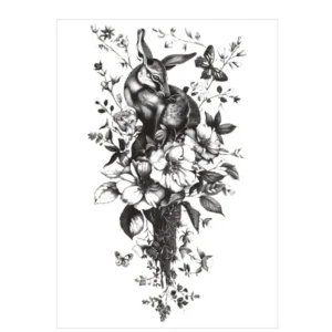 Add Whimsical Charm with This Rabbit & Floral Arm Tattoo