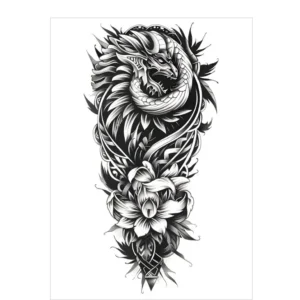 Unite Power and Beauty with This Dragon & Floral Arm Tattoo