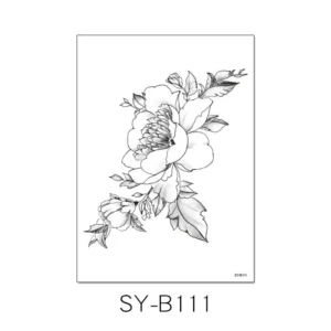 Feminine Tattoo Sticker | Monochrome Peony Branch – Elegant Line Art, Lasts 3 Days