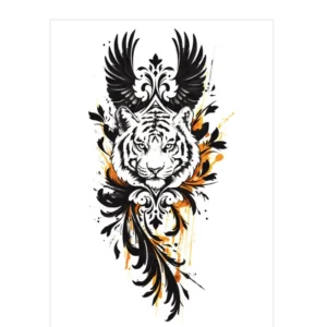 Tiger & Ornate Wing – Rub On Tattoo | Lasts 3 Days