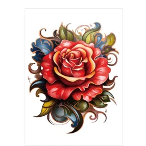 Ornate Red Rose – Rub On Tattoo | Lasts 3 Days