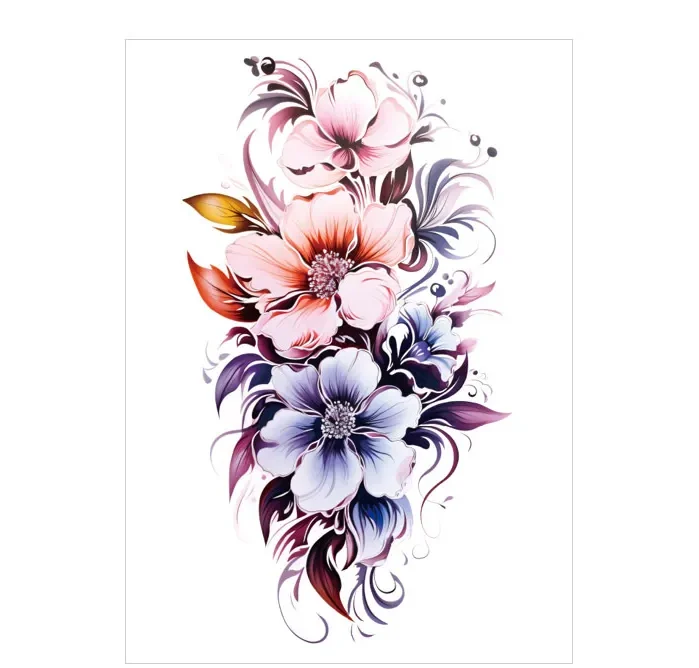 Add Dreamy Color with This Purple & Pink Floral Rub On Tattoo