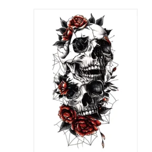 Skull & Red Rose Web – Rub On Tattoo | Lasts 3 Days