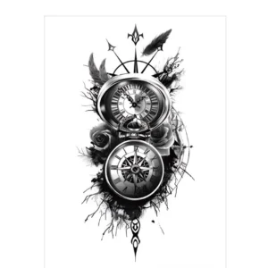 Celebrate Life's Journey with This Pocket Watch & Compass Rub On Tattoo