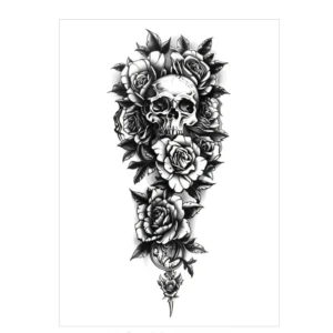 Embrace Traditional Boldness with This Skull & Rose Dagger Rub On Tattoo