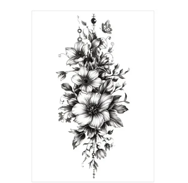 Add classic beauty with monochrome floral & butterfly realistic tattoo stickers. Safe, waterproof, lasts 3 days. Free shipping $38+.