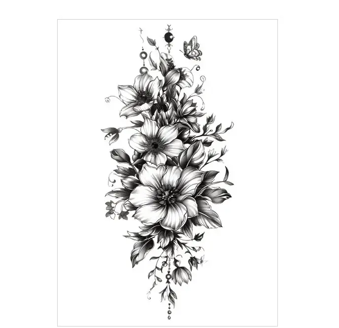 Add classic beauty with monochrome floral & butterfly realistic tattoo stickers. Safe, waterproof, lasts 3 days. Free shipping $38+.