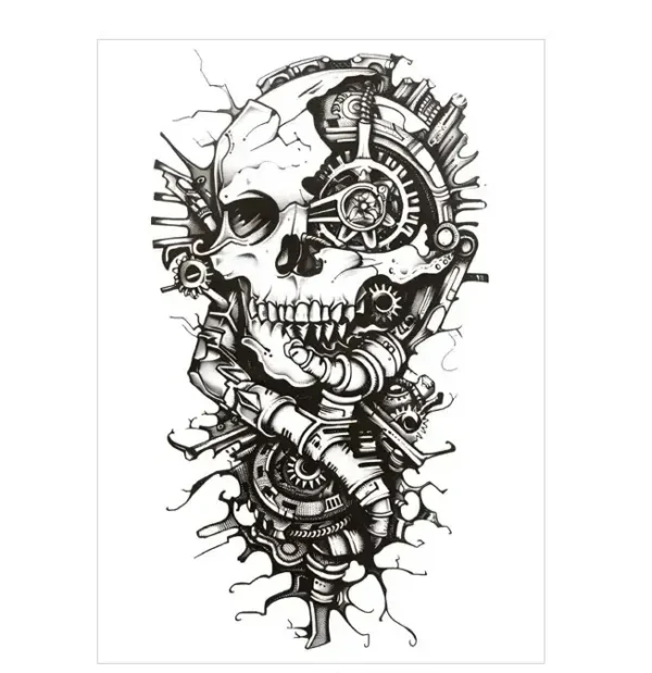 Create edgy steampunk temporary arm sleeve tattoos with our mechanical skull. Gears and cogs in intricate detail. Free shipping $38+.