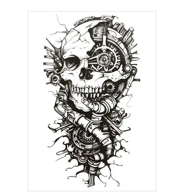Create edgy steampunk temporary arm sleeve tattoos with our mechanical skull. Gears and cogs in intricate detail. Free shipping $38+.