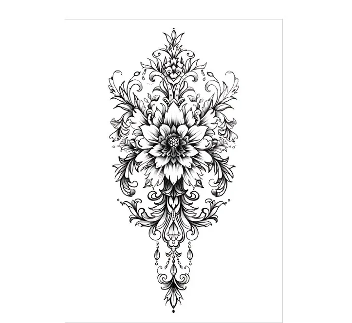 Ornate Floral Mandala – All Black Tattoo | Lasts 3 Days