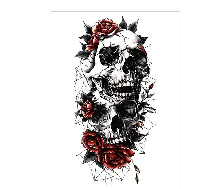 Skull & Red Rose Web – Rub On Tattoo | Lasts 3 Days