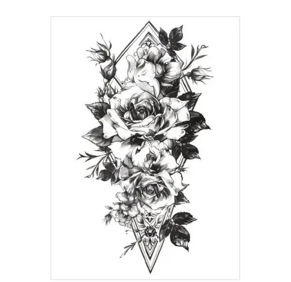 Enjoy classic elegance with this stickers tattoo style. Our Monochrome Rose & Diamond is timelessly sophisticated. Waterproof, lasts 3 days.