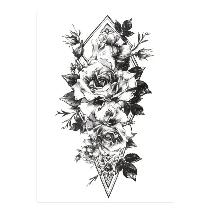 Enjoy classic elegance with this stickers tattoo style. Our Monochrome Rose & Diamond is timelessly sophisticated. Waterproof, lasts 3 days.