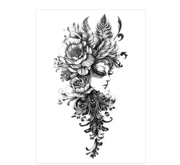 Floral Goddess – All Black Tattoo | Lasts 3 Days