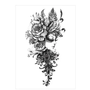 Floral Goddess – All Black Tattoo | Lasts 3 Days