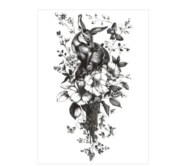Add whimsical charm with a rabbit & floral arm tattoo. Safe, sweet, waterproof for 3 days. Free shipping $38+.