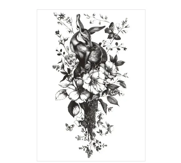 Add whimsical charm with a rabbit & floral arm tattoo. Safe, sweet, waterproof for 3 days. Free shipping $38+.