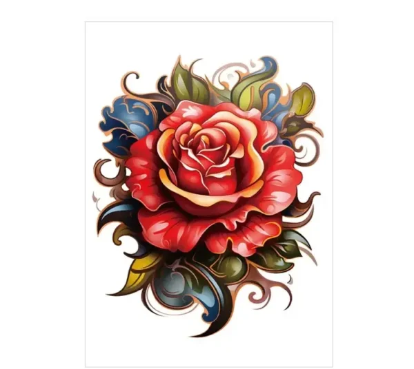 Ornate Red Rose – Rub On Tattoo | Lasts 3 Days