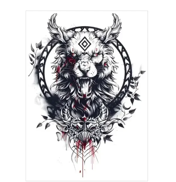 Get a fierce demonic wolf & skull arm tattoo. Safe, detailed, waterproof for 3 days. Free shipping $38+.