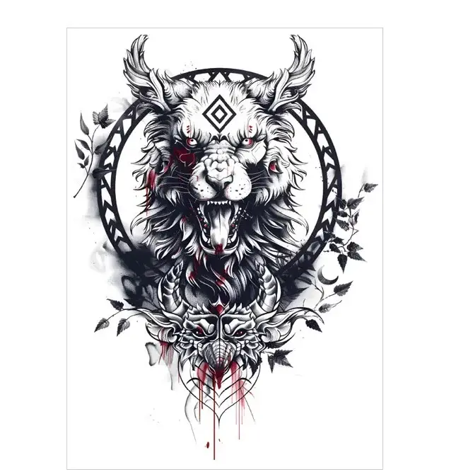 Get a fierce demonic wolf & skull arm tattoo. Safe, detailed, waterproof for 3 days. Free shipping $38+.
