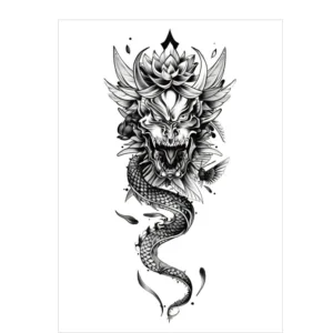 Oni Mask & Snake – All Black Tattoo | Lasts 3 Days