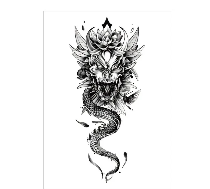 Oni Mask & Snake – All Black Tattoo | Lasts 3 Days