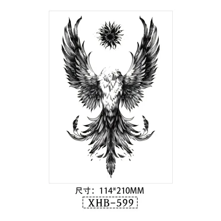 Phoenix & Sun – All Black Tattoo | Lasts 3 Days