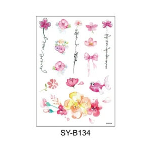 Watercolor Floral Tattoo | Pink Floral & Fish Sheet – Underwater Garden, Lasts 3 Days