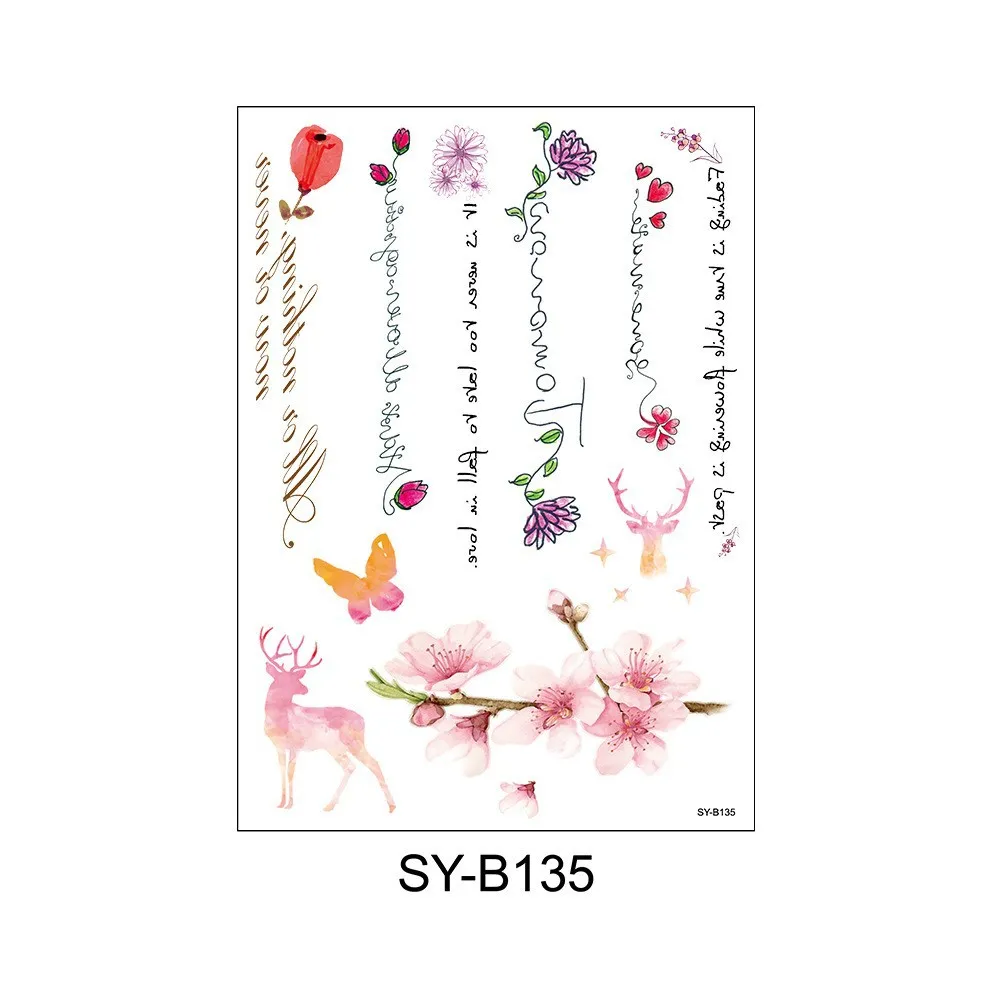 Watercolor Floral Tattoo | Cherry Blossom & Deer Sheet – Serene Nature, Lasts 3 Days