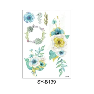 Watercolor Floral Tattoo | Floral & Seahorse Sheet – Ocean Fantasy, Lasts 3 Days