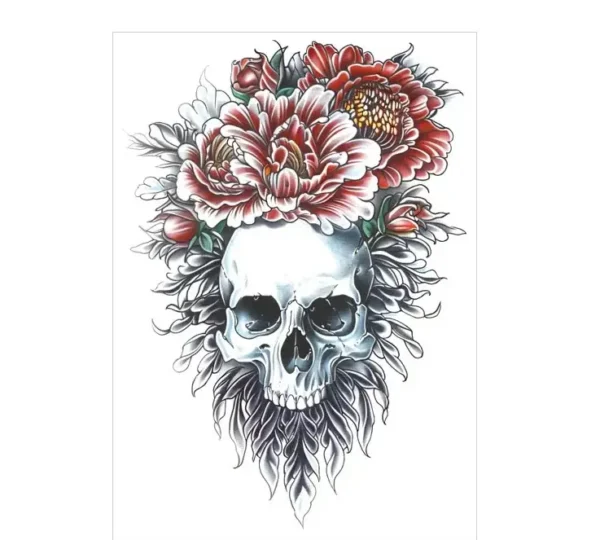 Embrace life's duality with a skull & peony arm tattoo. Safe, detailed, waterproof for 3 days. Free shipping $38+.