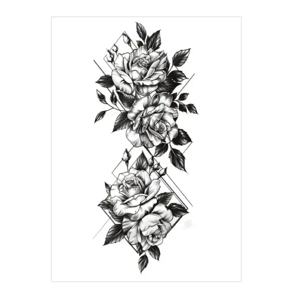 Experience the Precision of a Monochrome Rose & Geometric Realistic Tattoo
