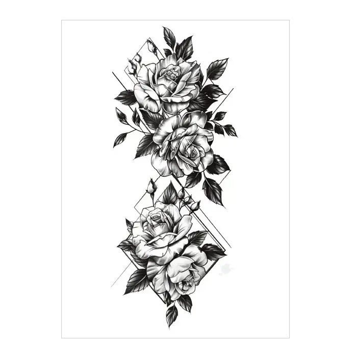 Experience the Precision of a Monochrome Rose & Geometric Realistic Tattoo
