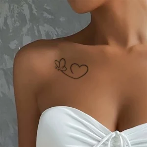 Wear Symbolic Love with This Butterfly & Heart Outline Heart Tattoo