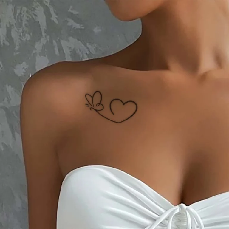 Wear Symbolic Love with This Butterfly & Heart Outline Heart Tattoo