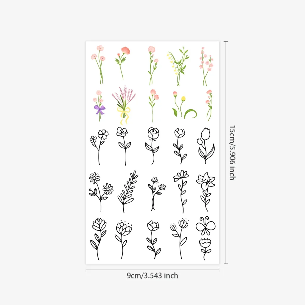 Minimalist Floral & Leaf – Personalised Temporary Tattoo | Lasts 3 Days
